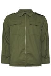 BadRhino Big & Tall Khaki Green Military Zip Through Overshirt | BadRhino 1