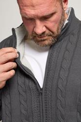BadRhino Big & Tall Charcoal Grey Sherpa Lined Zip Through Cable Jumper | BadRhino 4