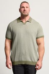 BadRhino Big & Tall Khaki Green Pattern Knitted Trophy Polo | BadRhino 3
