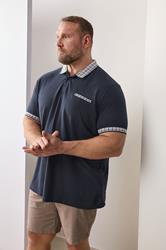 BadRhino Big & Tall Navy Blue Jacquard Checked Collar Polo Shirt | BadRhino 3