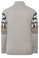 BadRhino Big & Tall Grey Fairisle Deer Quarter Zip Knitted Jumper | BadRhino 2