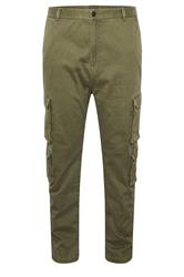 BadRhino Big & Tall Olive Green Acid Wash Double Pocket Cargo Trousers