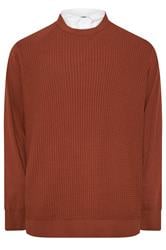 BadRhino Big & Tall Burnt Red Cable Knit Mock Shirt Jumper 5
