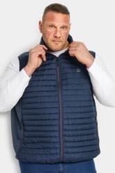 JACK & JONES Big & Tall Navy Blue Logo Print Puffer Gilet | BadRhino  1