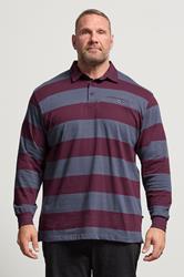 KAM Indigo Blue Striped Long Sleeve Rugby Polo Shirt | BadRhino 1
