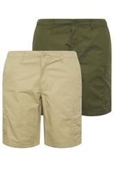 JACK & JONES Big & Tall 2 PACK Neutral And Olive Green Cargo Shorts | BadRhino 3