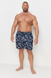 D555 Big & Tall Navy Blue Hawaiian Print Swim Shorts | BadRhino 2