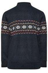 D555 Big & Tall Navy Blue Fairisle Quater Zip Knitted Jumper | BadRhino 2