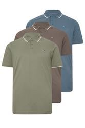 BadRhino Big & Tall 3 PACK Blue/Green/Brown Tipped Polo Shirt | BadRhino 1