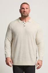 BadRhino Big & Tall Natural Brown Chunky Knit Collared Jumper | BadRhino 1