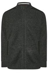 D555 Big & Tall Charcoal Grey Marl Zip Through Knitted Jumper | BadRhino 1