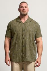 BadRhino Big & Tall Khaki Green Knitted Detail Revere Shirt | BadRhino 3