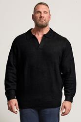 JACK & JONES Big & Tall Black Split Neck Knitted Jumper | BadRhino 1