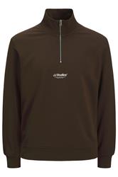 Jack & Jones Big & Tall Brown JJ Studio Quarter Zip Sweatshirt | BadRhino 1