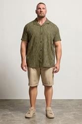 BadRhino Big & Tall Khaki Green Knitted Detail Revere Shirt | BadRhino 1