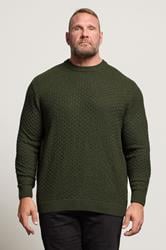 BadRhino Big & Tall Dark Green Textured Crew Neck Knitted Jumper | BadRhino 1