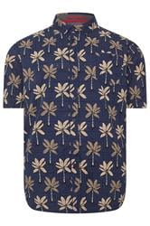 D555 Big & Tall Navy Blue Geometric Print Jacquard Shirt | BadRhino 2