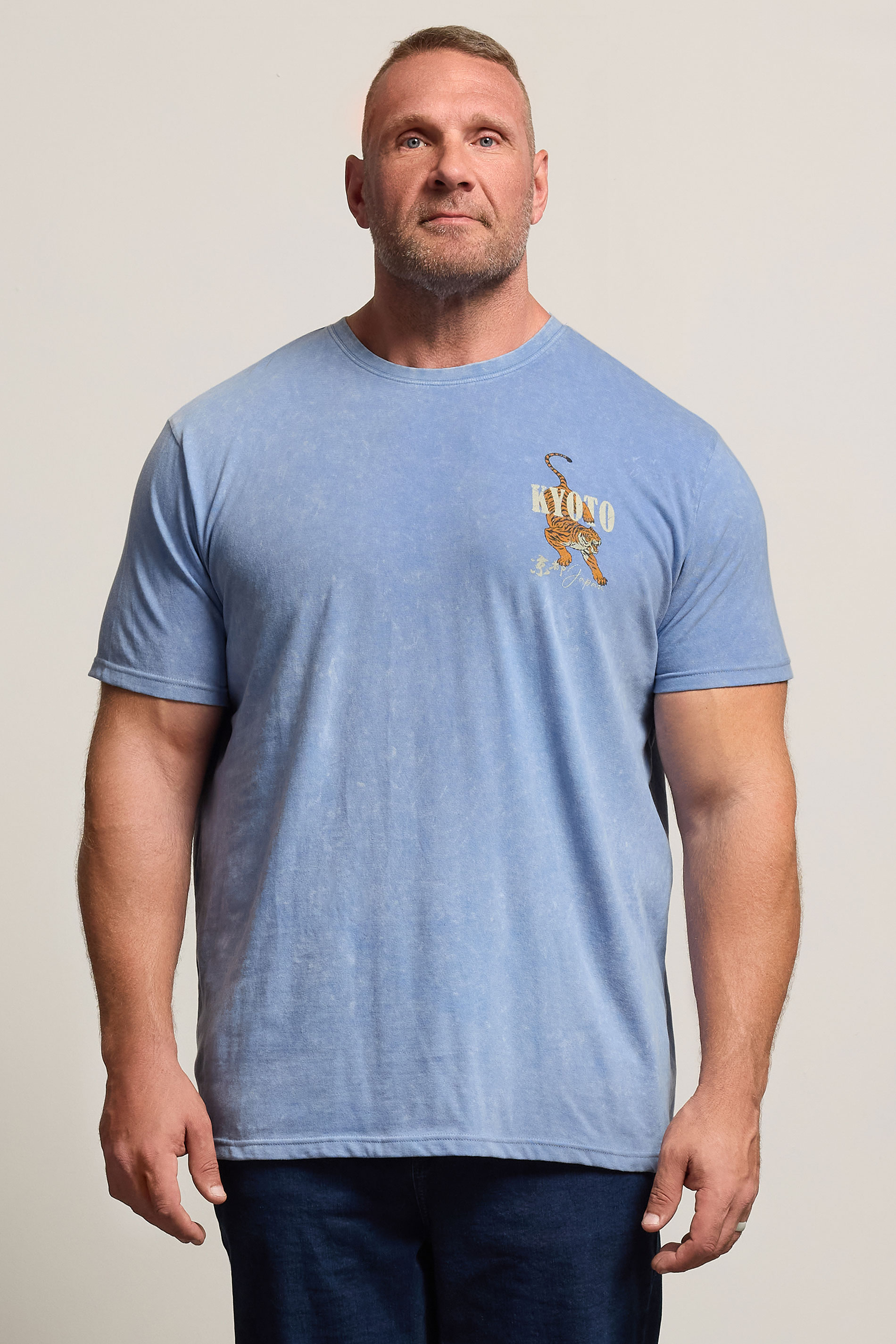 BadRhino Big & Tall Light Blue Acid Wash Kyoto Tiger Graphic T-Shirt | BadRhino 2