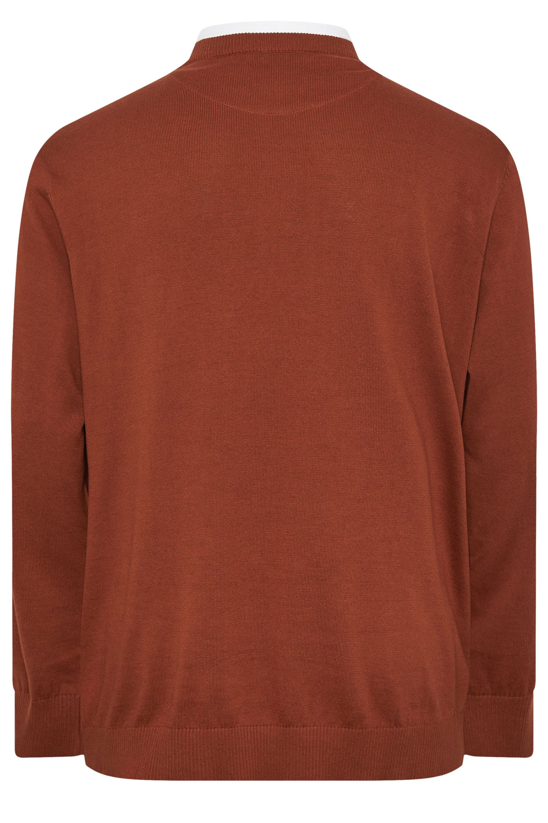 BadRhino Big & Tall Burnt Red Cable Knit Mock Shirt Jumper  6
