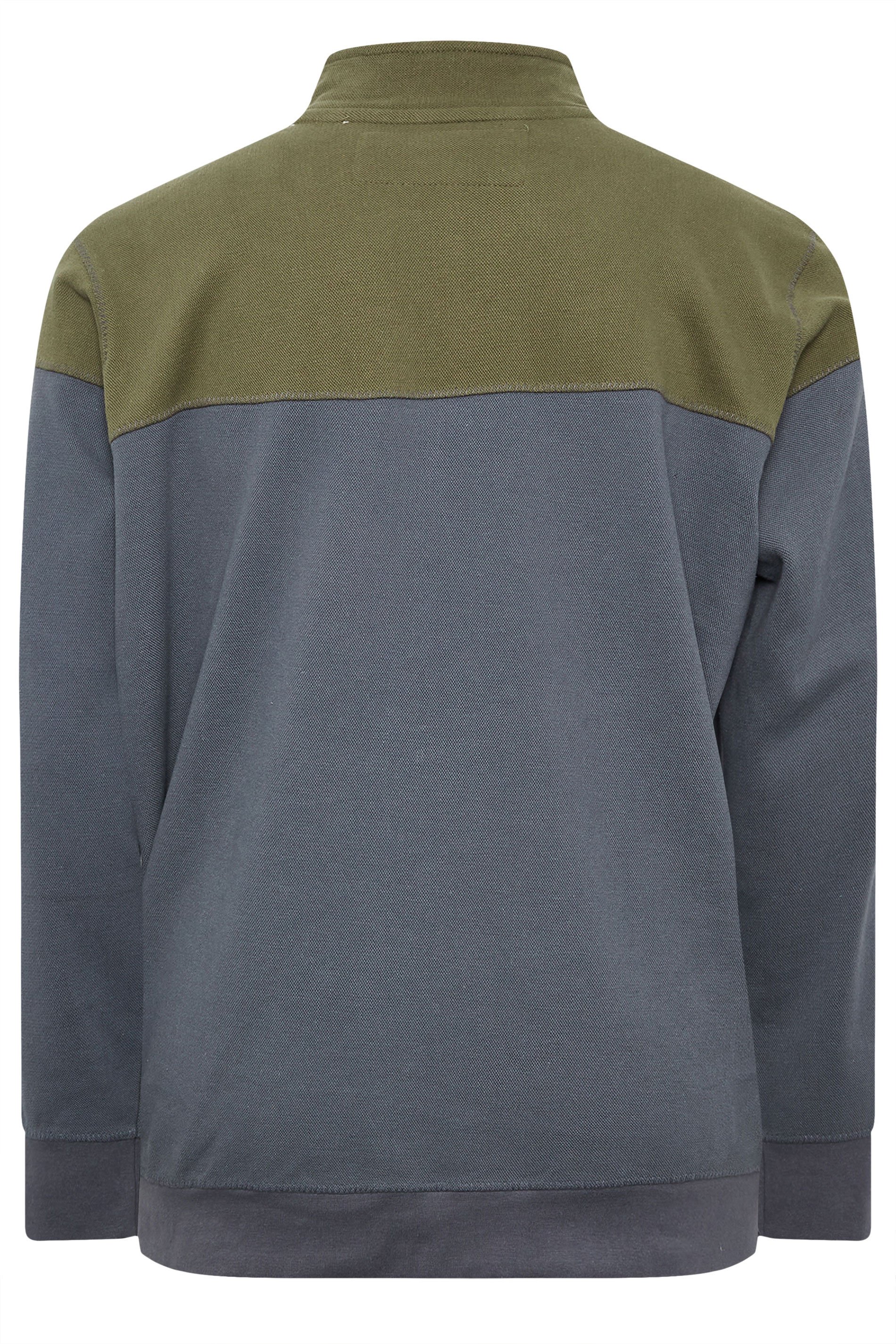 D555 Big & Tall Khaki Green & Grey Zip Through Embroidered Logo Fleece | BadRhino 5