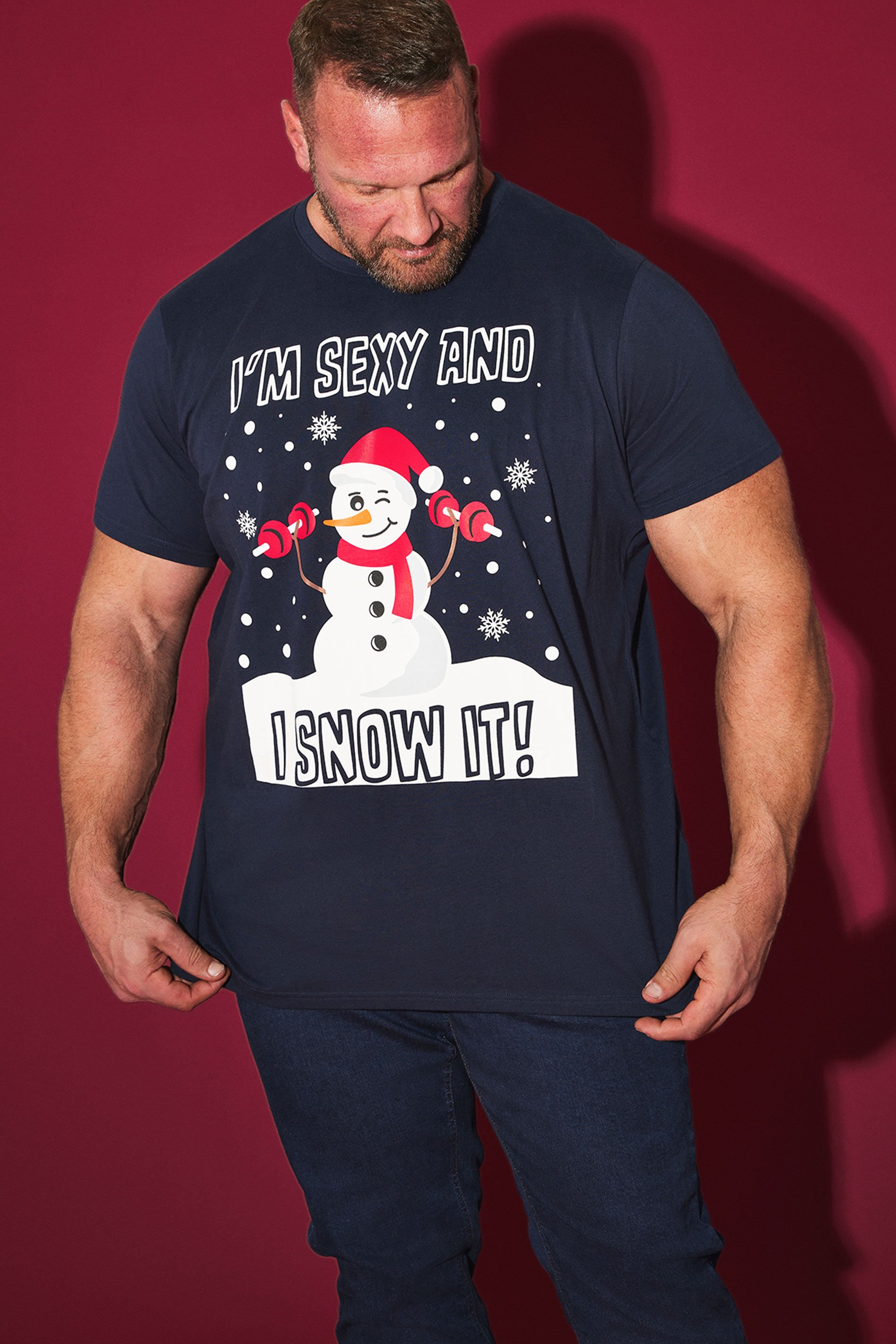 BadRhino Big & Tall Navy Blue Snowman Graphic Christmas T-Shirt | BadRhino 1