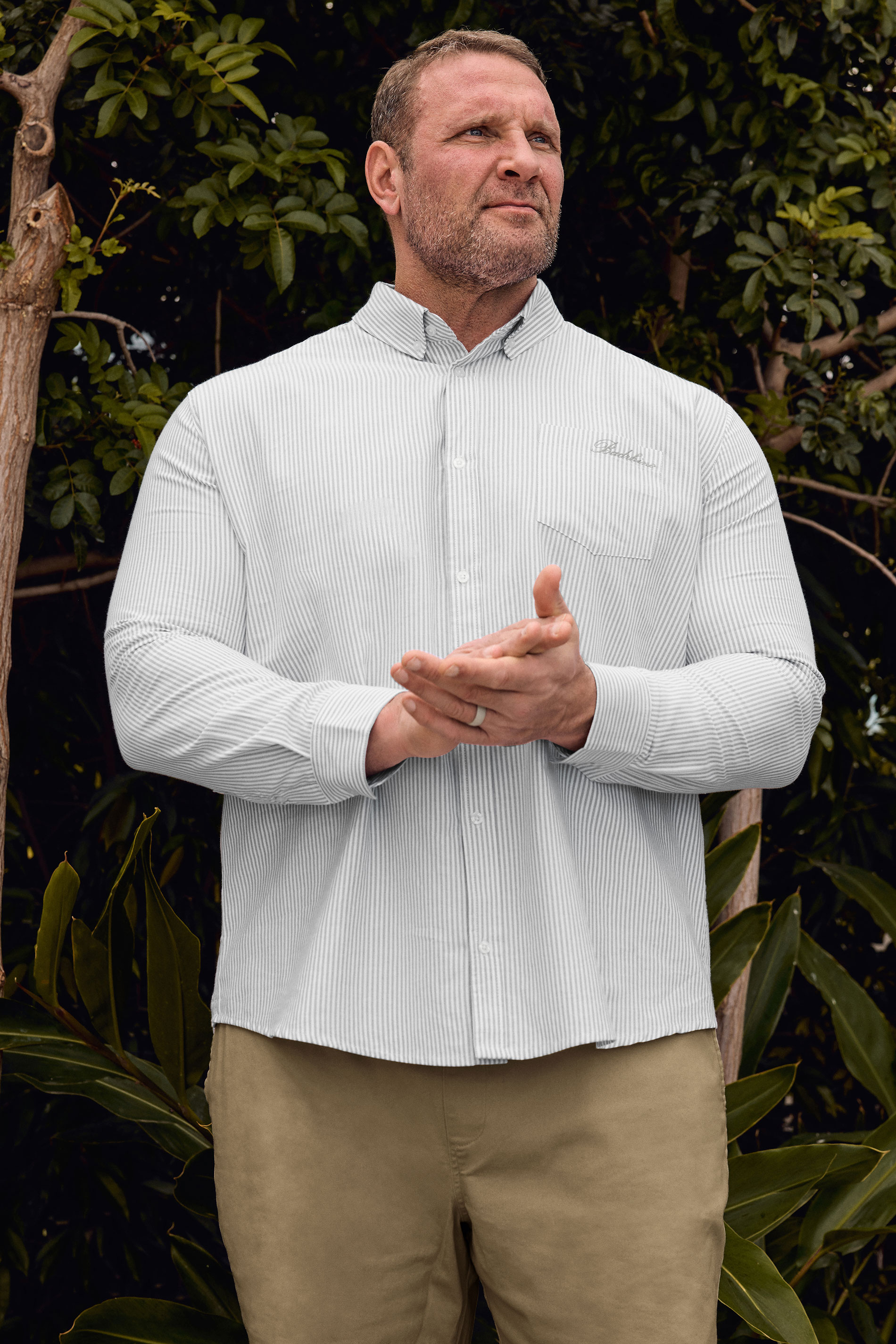 BadRhino Big & Tall Green Stripe Long Sleeve Oxford Shirt | BadRhino 1