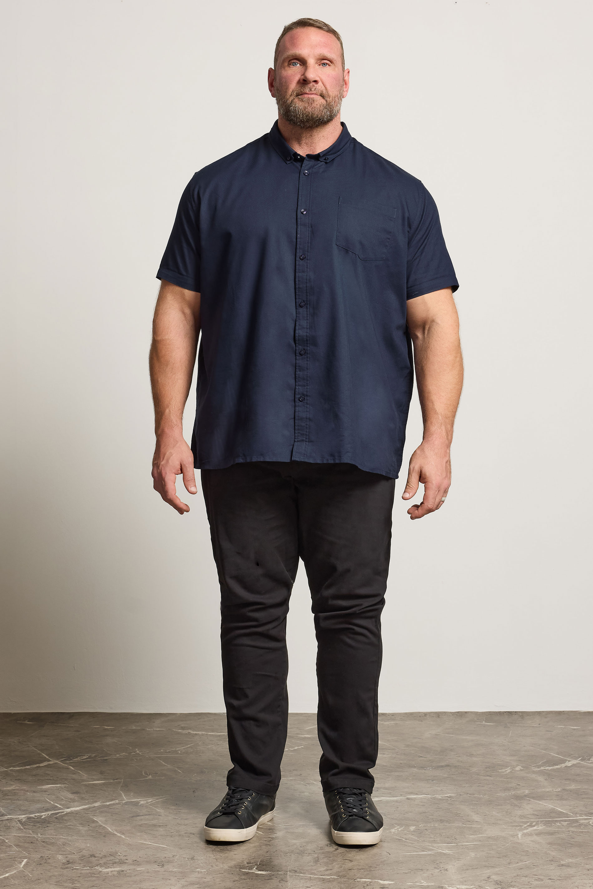 BadRhino Big & Tall Premium Navy Blue Short Sleeve Oxford Cotton Shirt 3