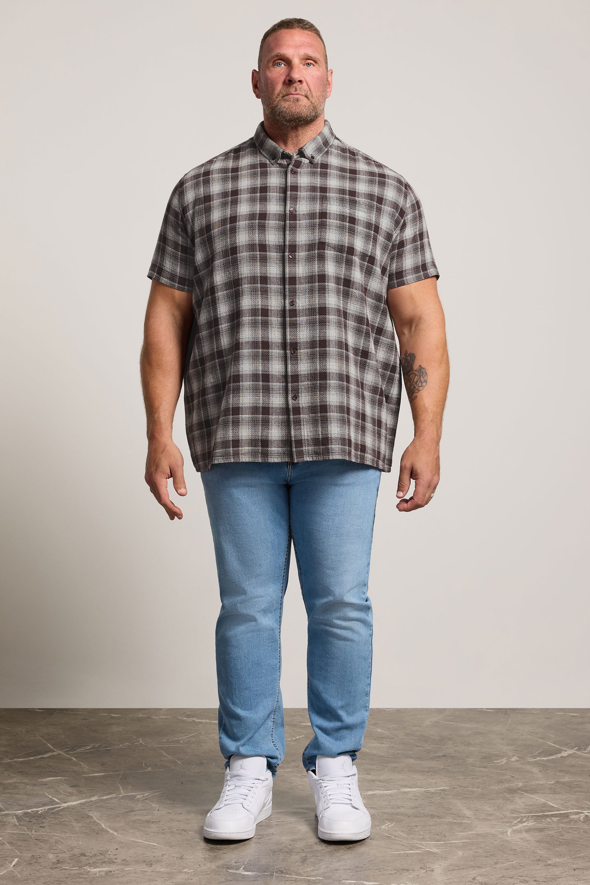 BadRhino Big & Tall Brown Check Stripe Short Sleeve Shirt | BadRhino 1