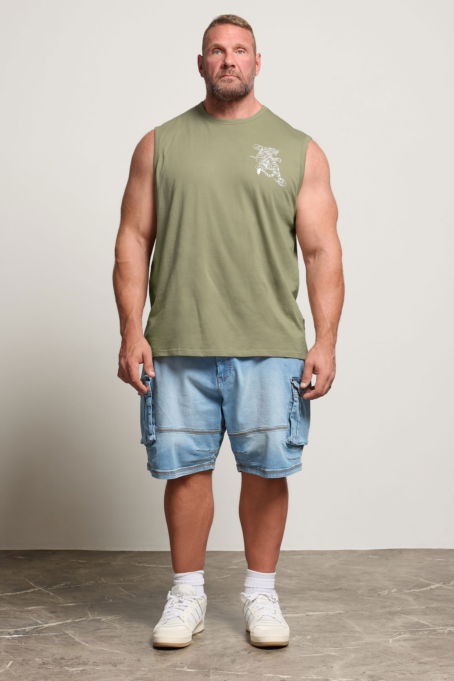 BadRhino Big & Tall Basil Green Tiger Graphic Vest Top | BadRhino 2