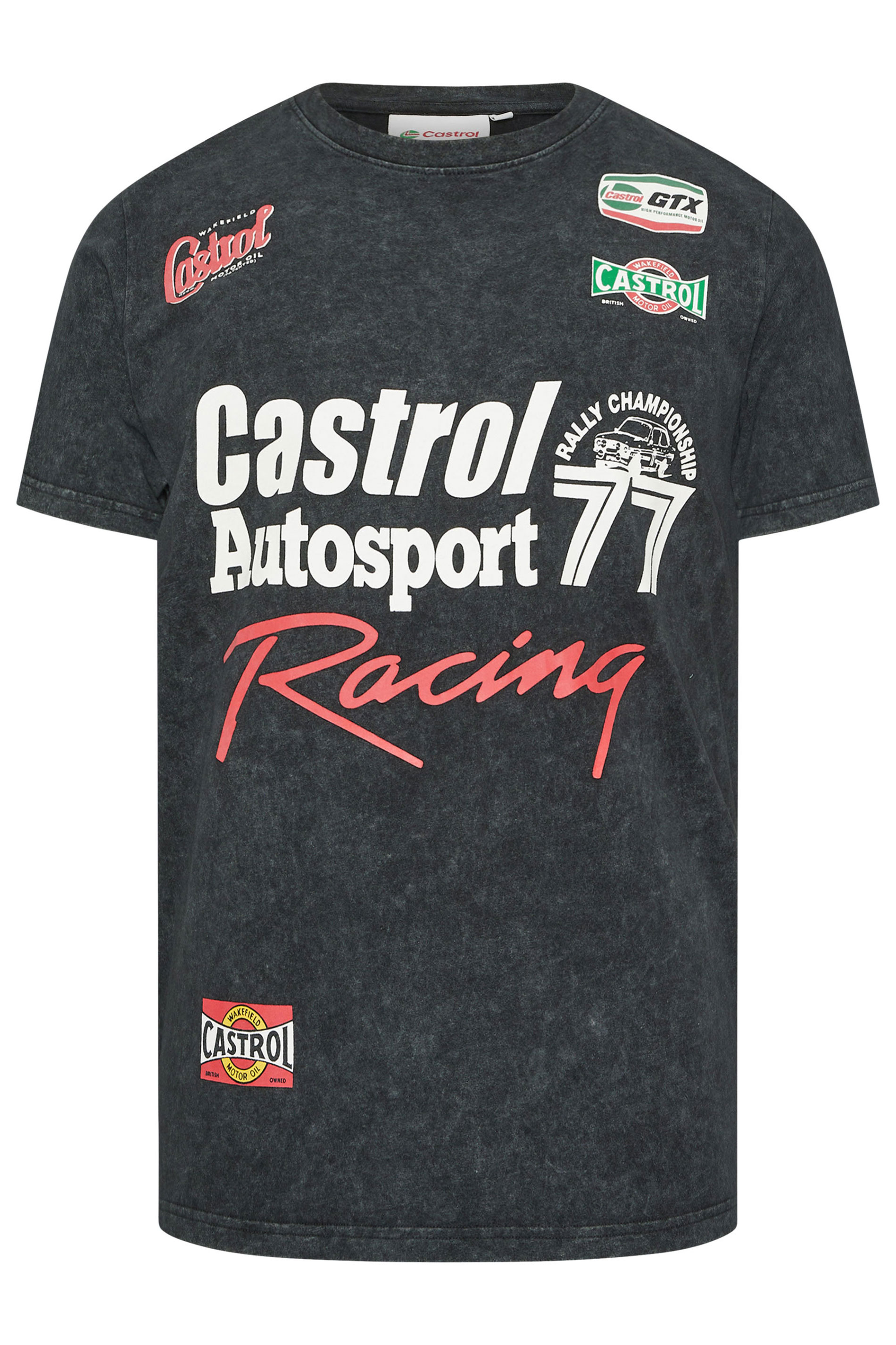 BadRhino Big & Tall Black Acid Wash Printed 'Castrol' T-Shirt | BadRhino 6