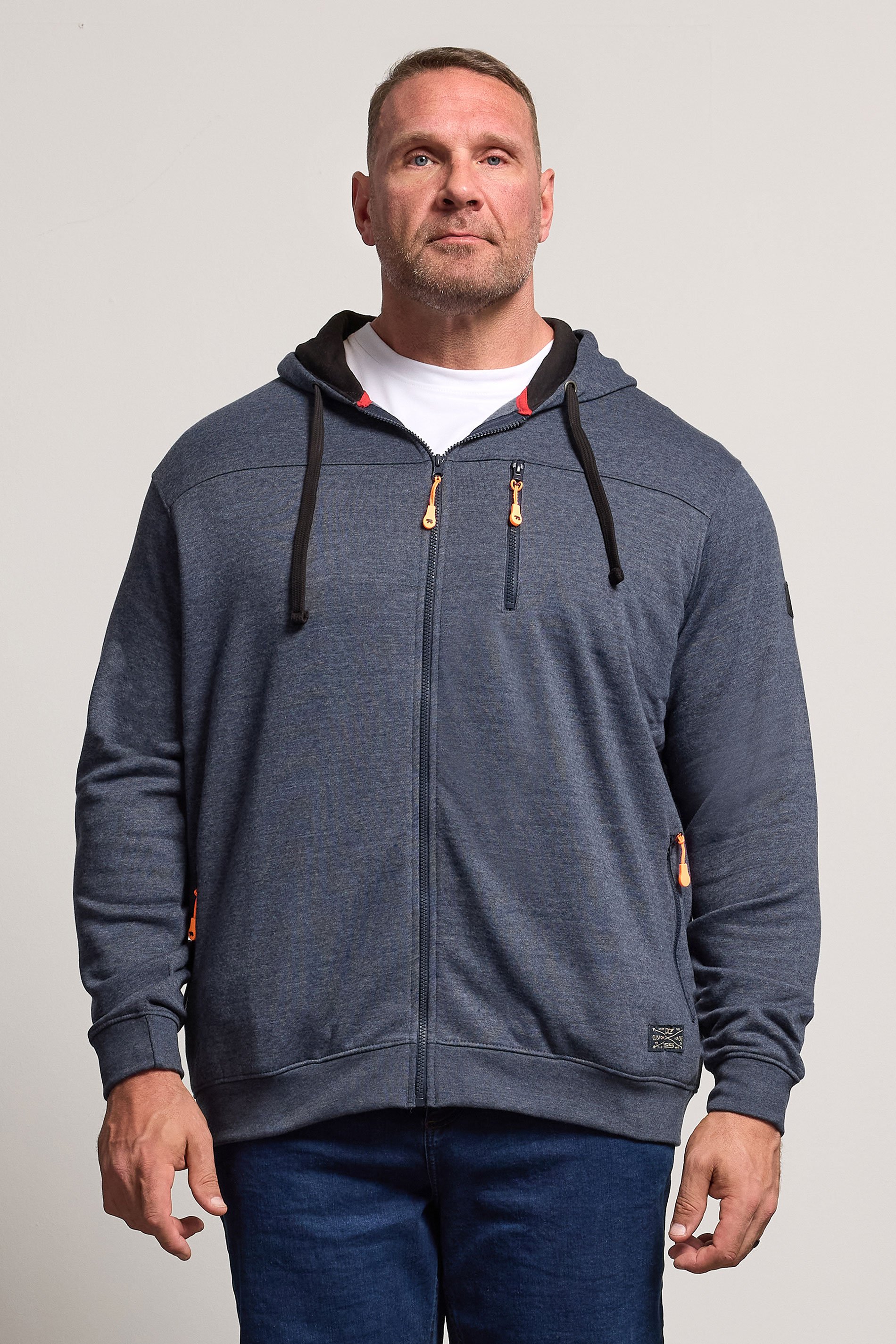 D555 Big & Tall Navy Blue Marl Zip Through Hoodie | BadRhino 1