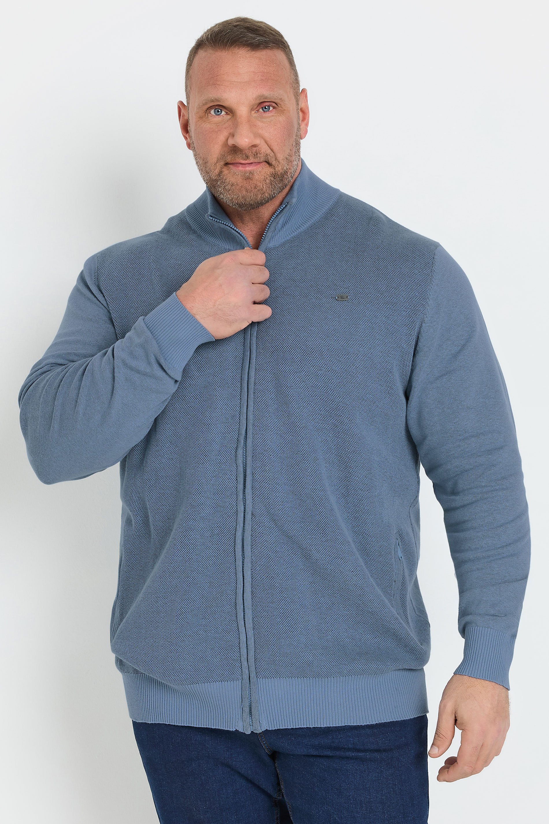 KAM Big & Tall Light Blue Zip Through Knit Jumper | BadRhino 1