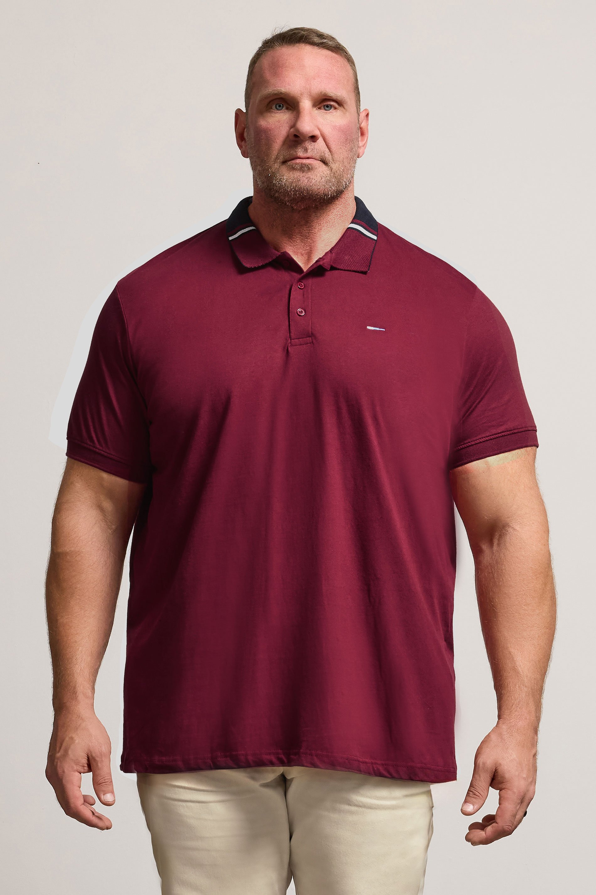BadRhino Big & Tall Burgundy Red Stripe Detail Jacquard Collar Polo Shirt | BadRhino 1
