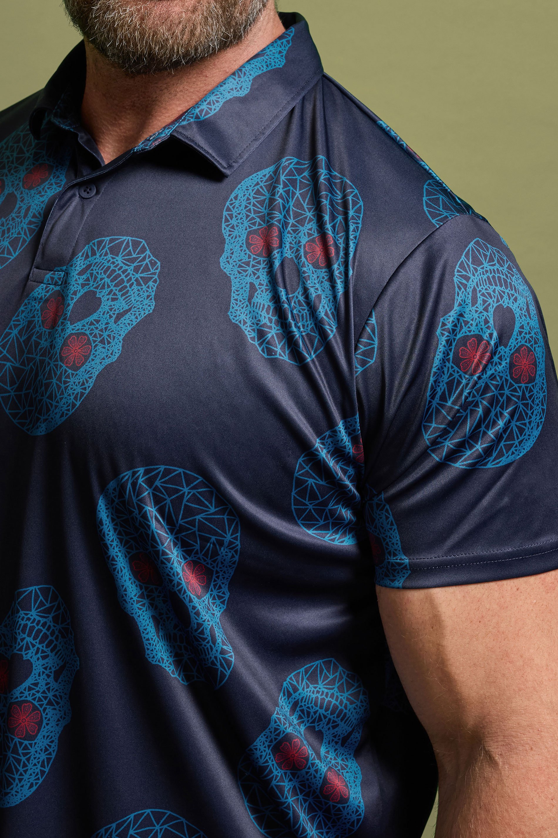 BadRhino Golf Big & Tall Navy Blue Skull Print Polo Shirt | BadRhino 4