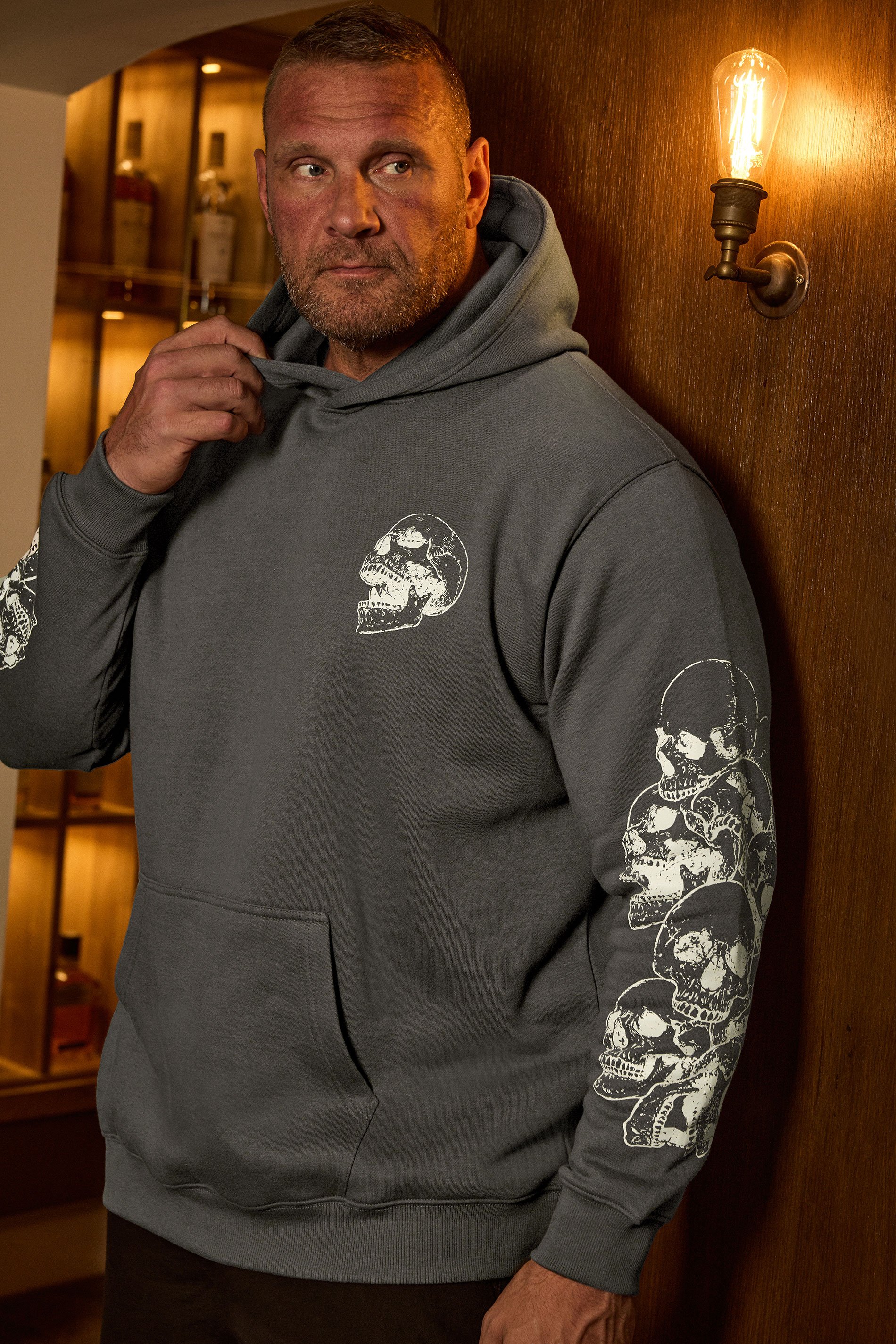 BadRhino Big & Tall Ebony Grey Skull Print Hoodie | BadRhino 1