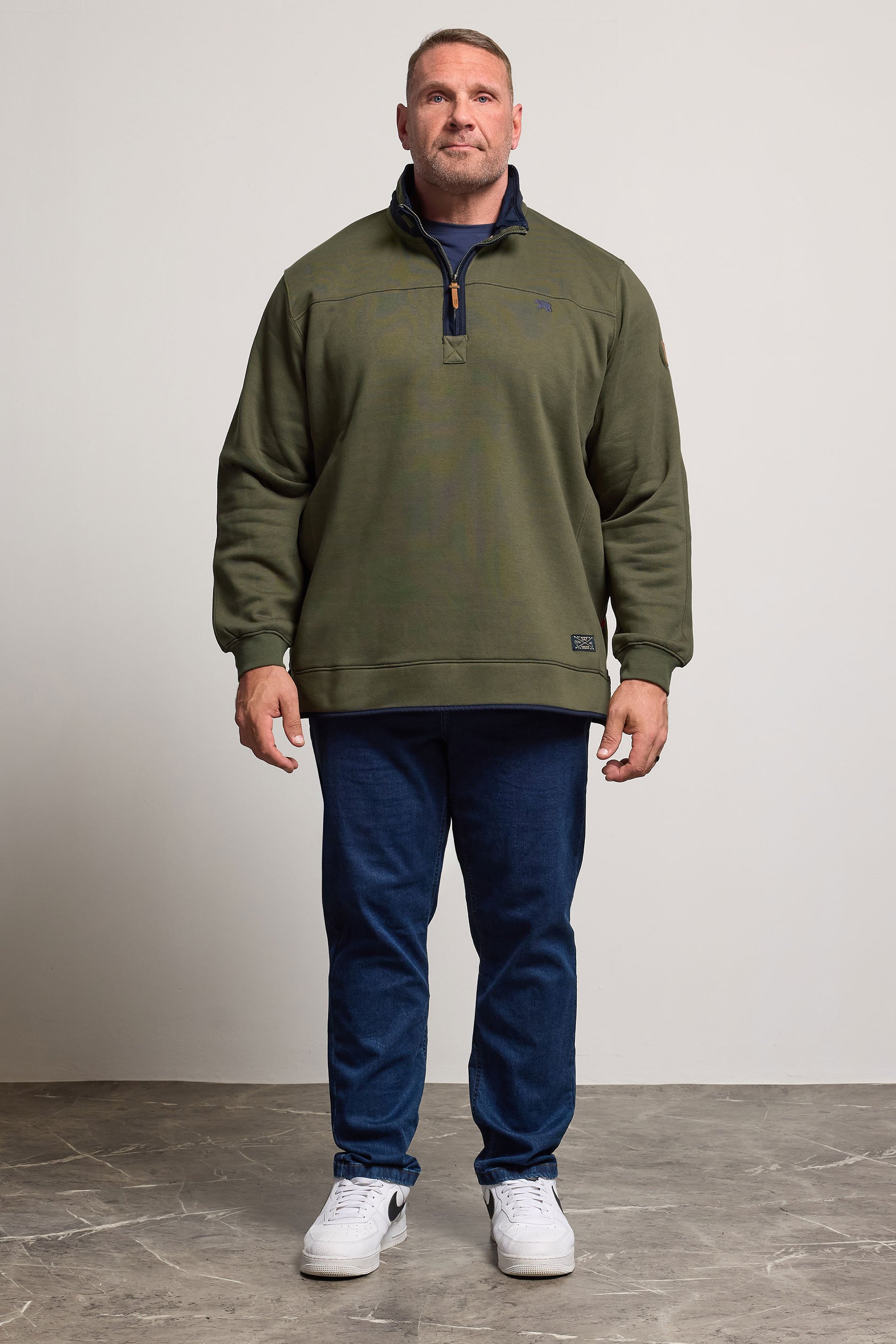 D555 Big & Tall Khaki Green Embroidered Quarter Zip Sweatshirt | BadRhino 2