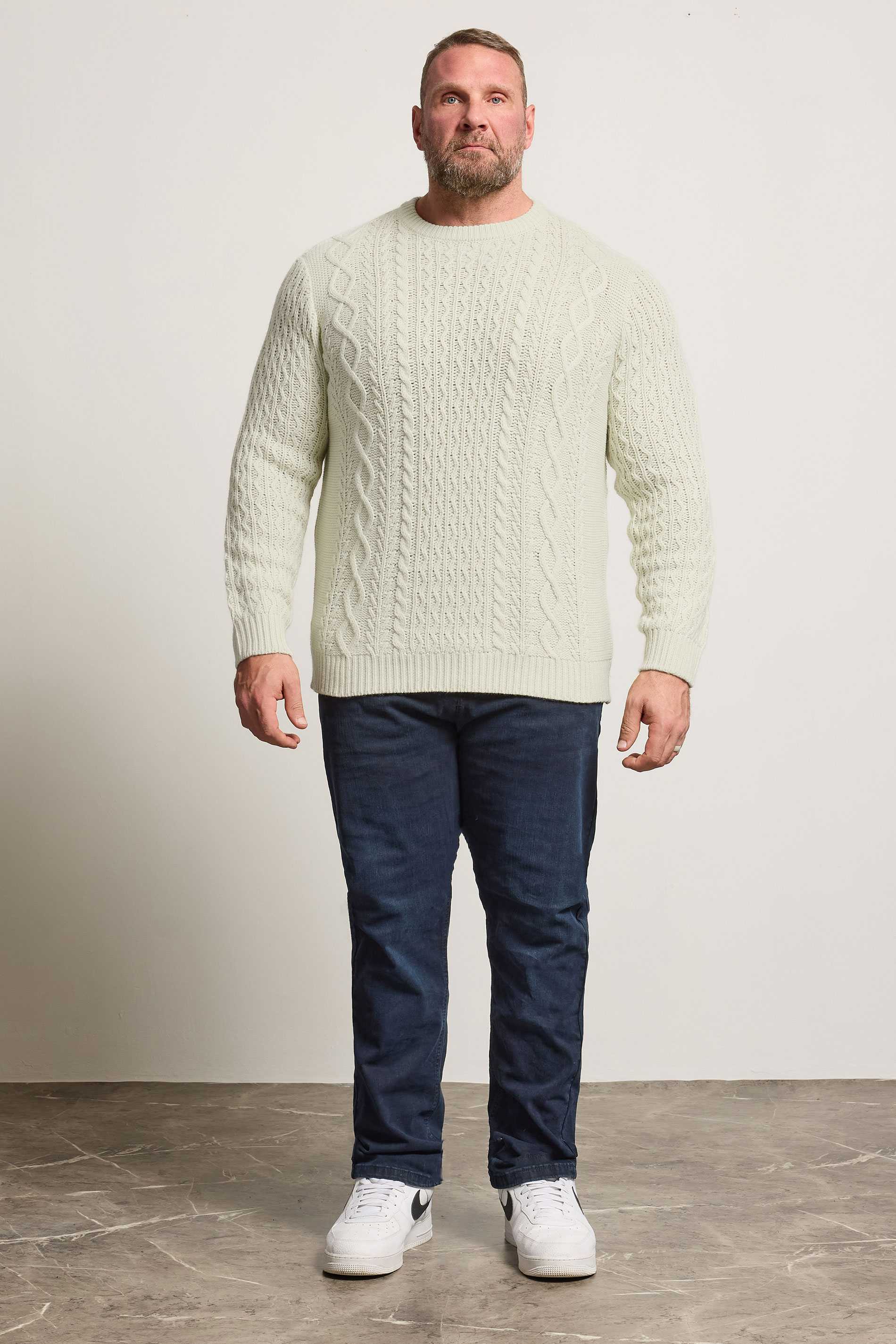 BadRhino Big & Tall Cream Crew Neck Cable Knit Jumper | BadRhino 3