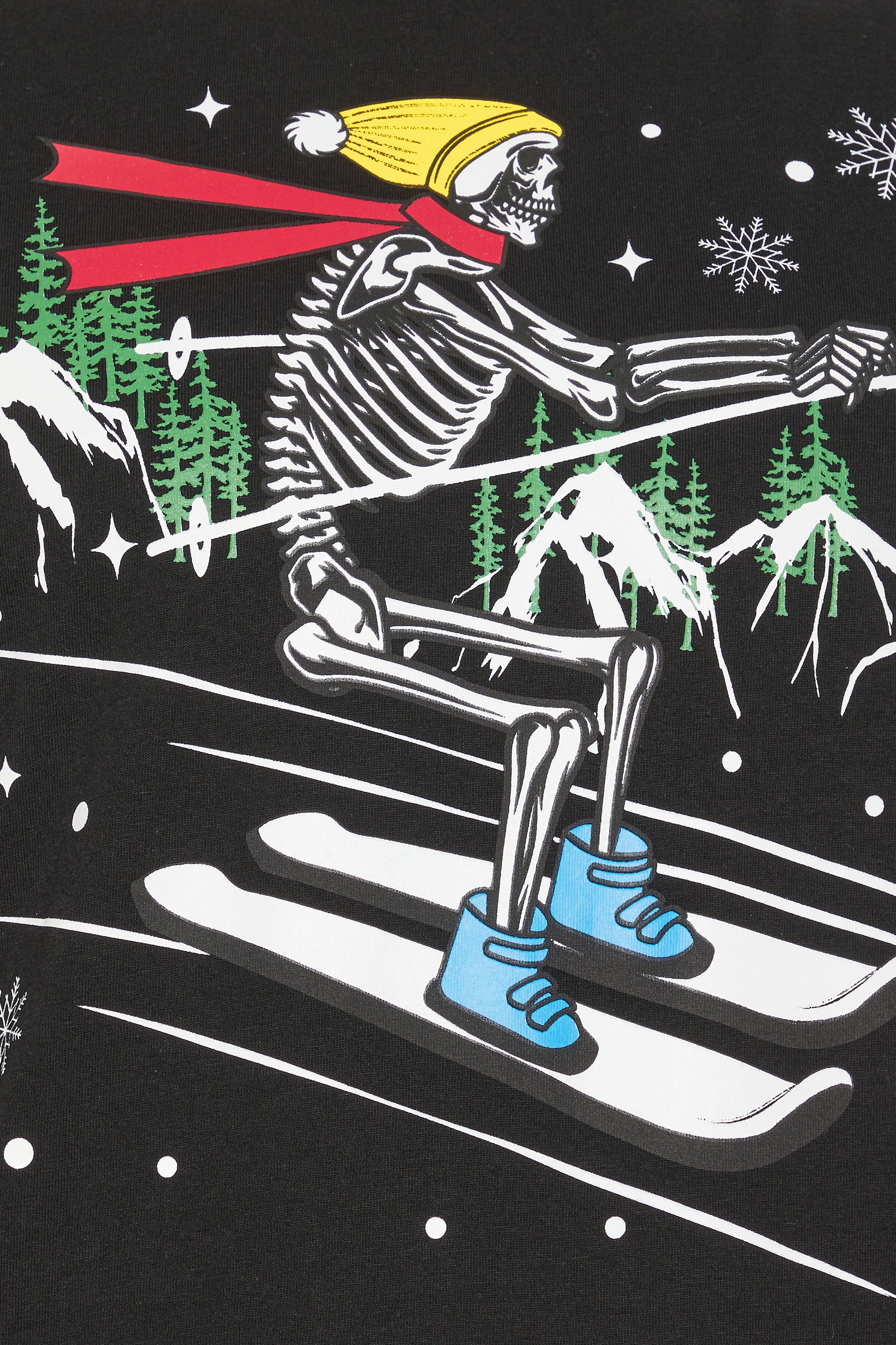 BadRhino Big & Tall Black Skiing Skeleton Graphic Christmas T-Shirt | BadRhino 3