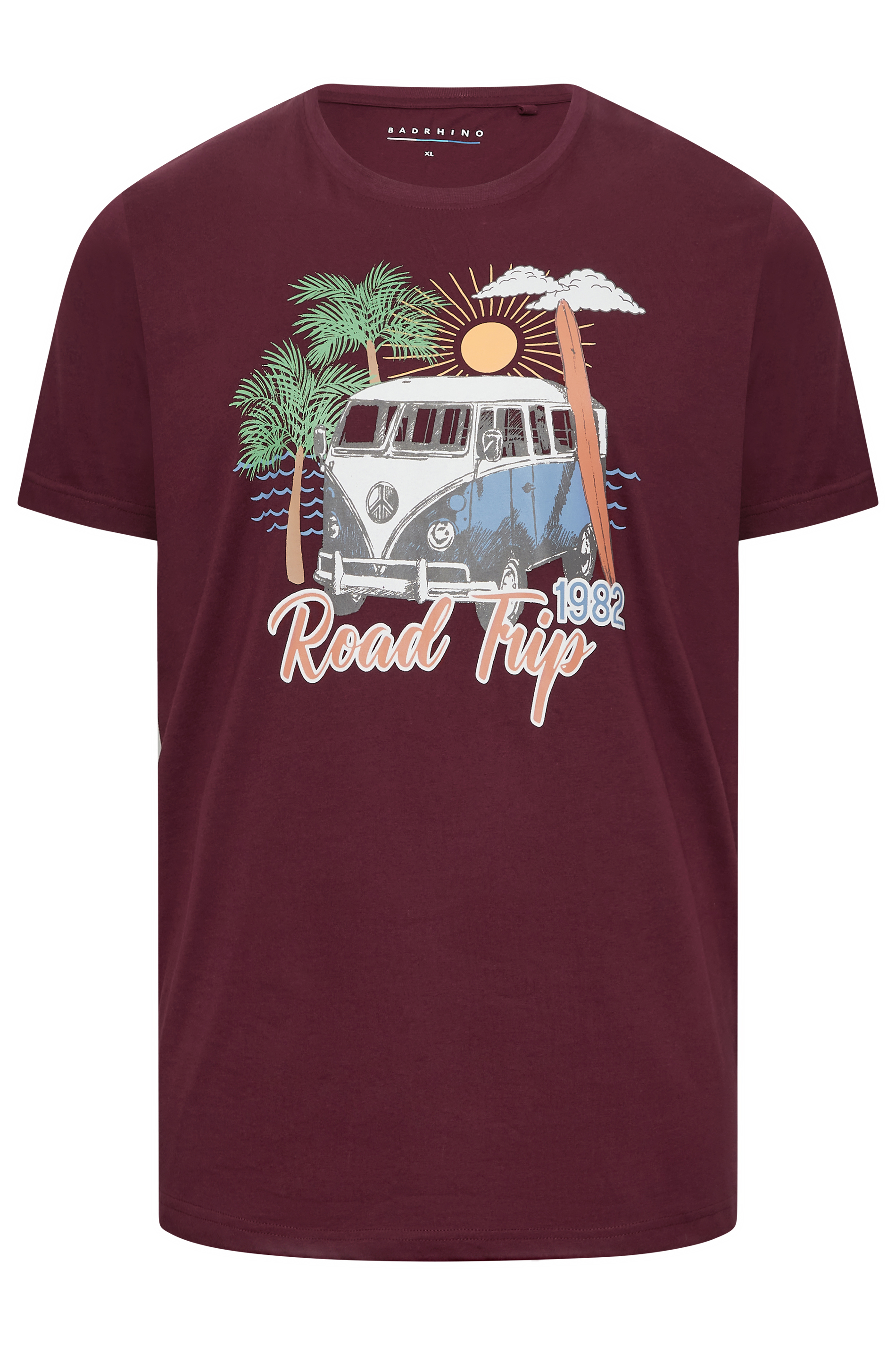 BadRhino Big & Tall Burgundy Red Road Trip Print T-Shirt | BadRhino 3