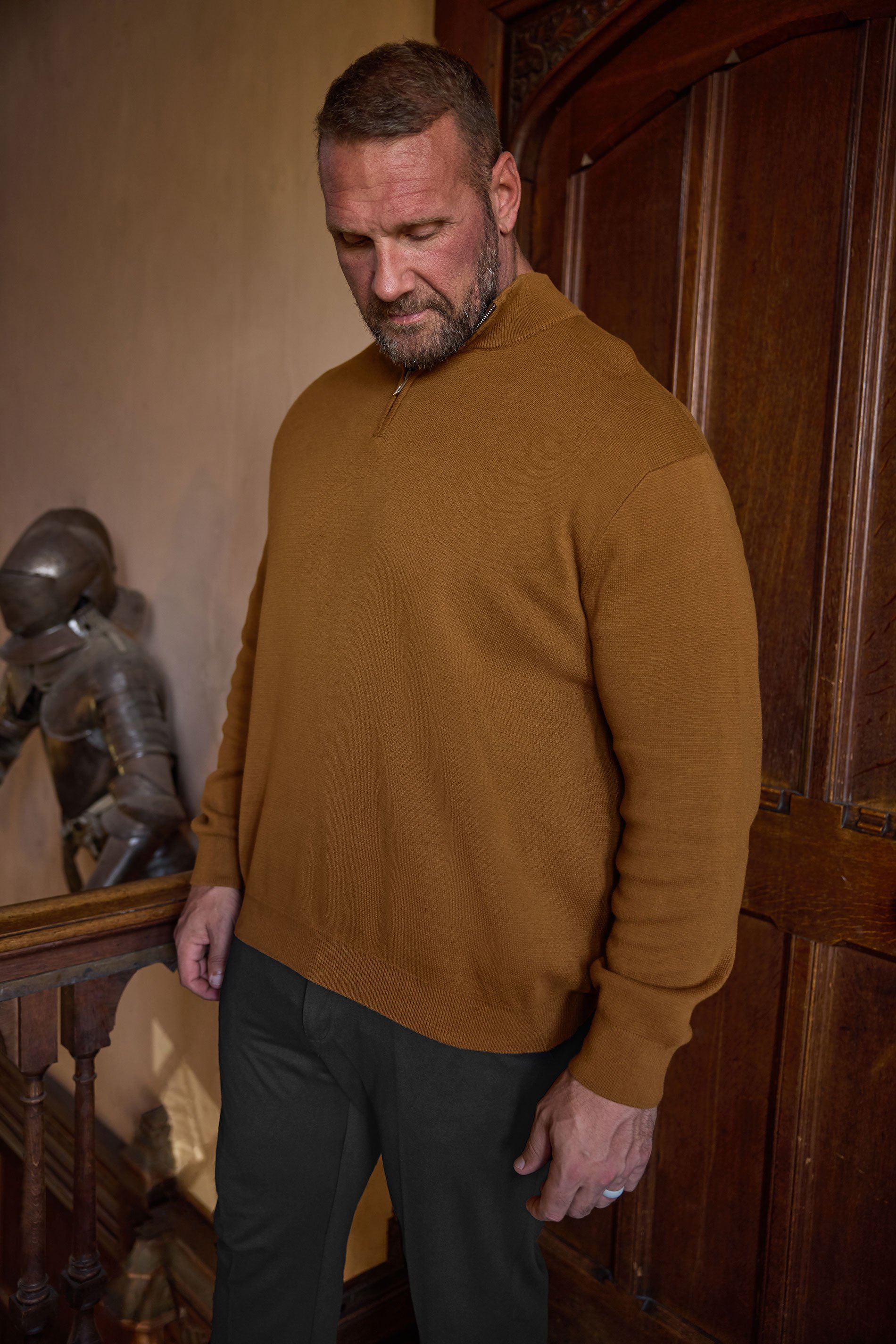 BadRhino Big & Tall Brown Milano Quarter Zip Jumper | BadRhino 1