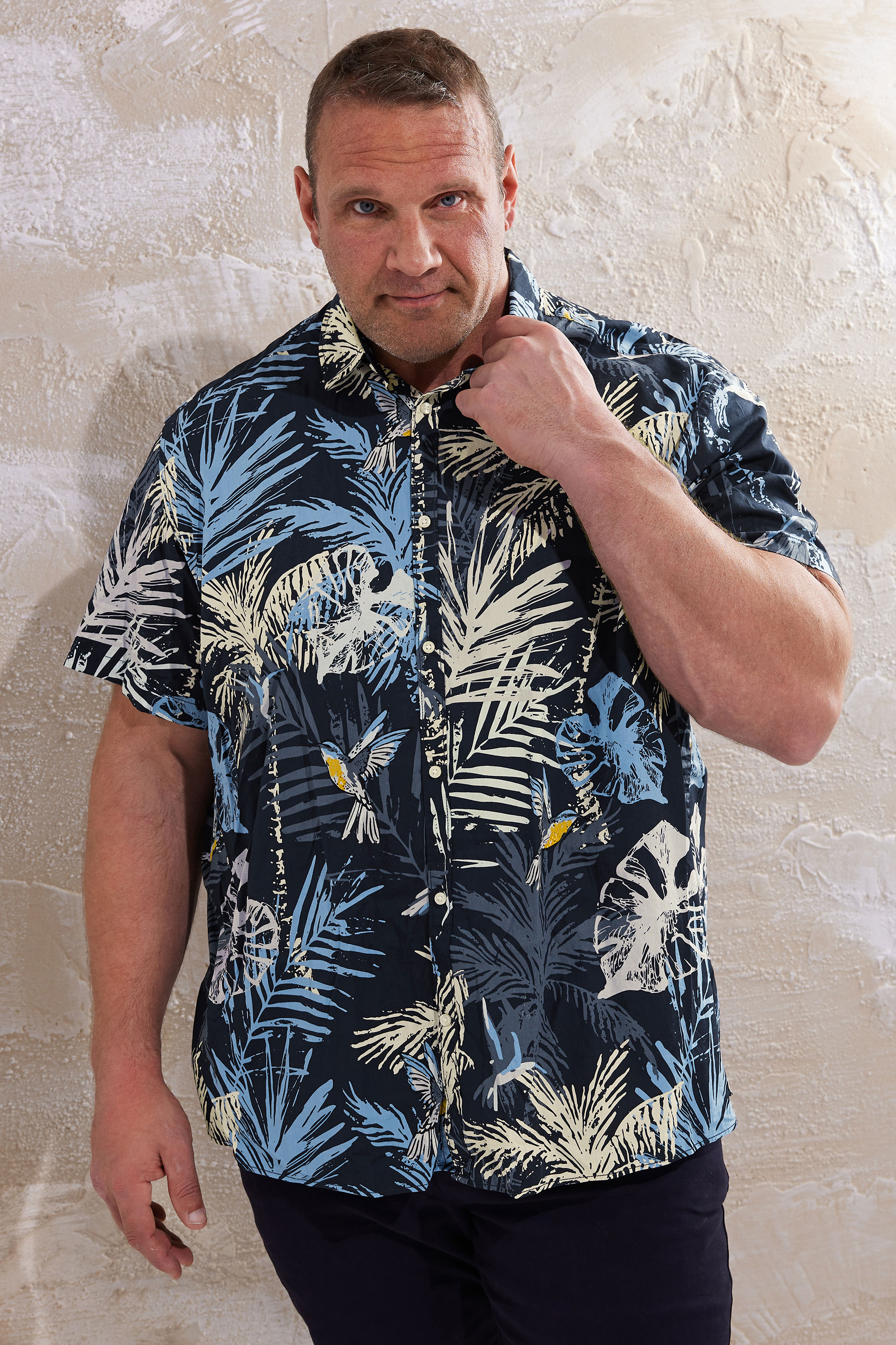 JACK & JONES Big & Tall Blue Hawaiian Printed Shirt | BadRhino 1