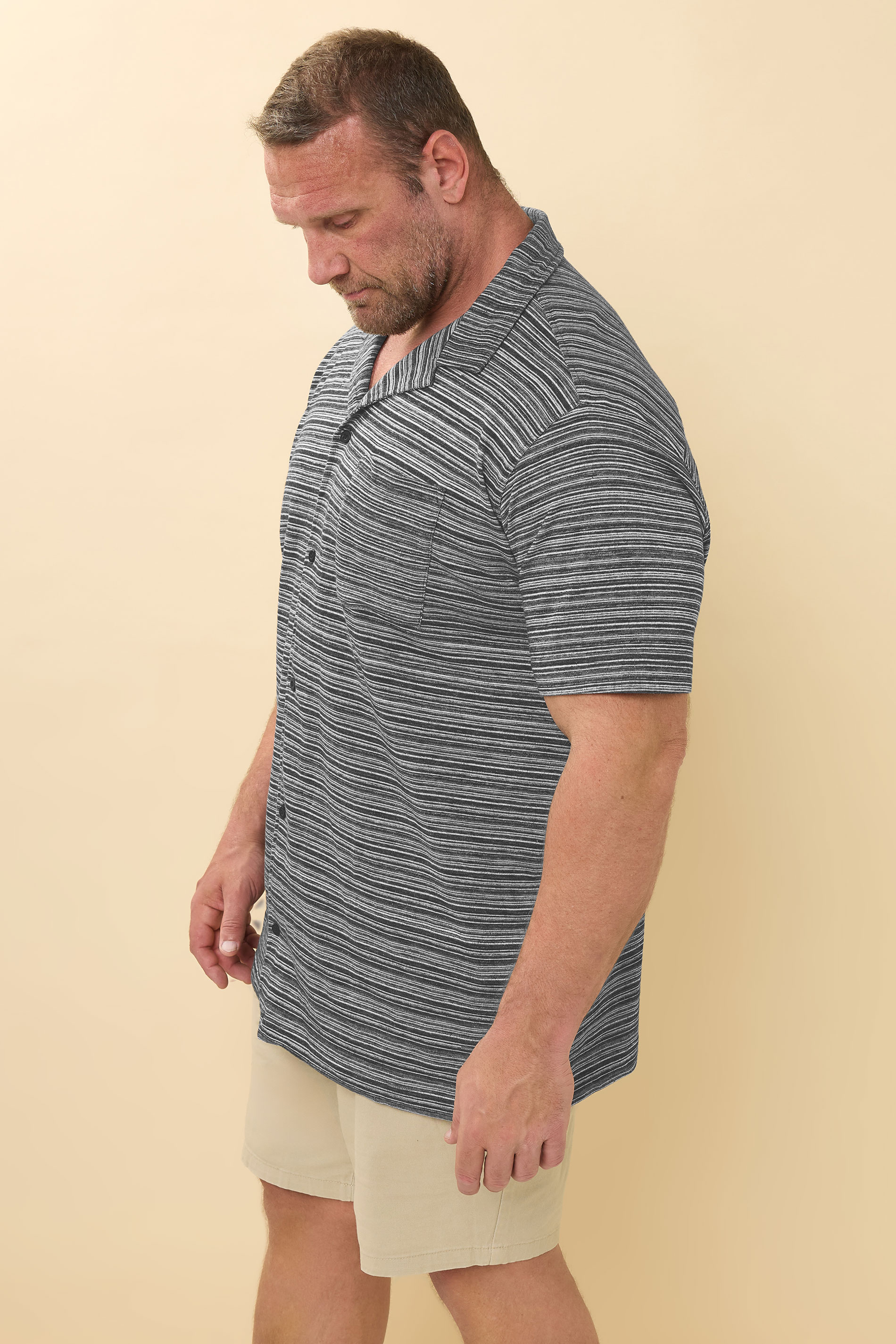 BadRhino Big & Tall Black Jacquard Stripe Jersey Revere Shirt | BadRhino 5