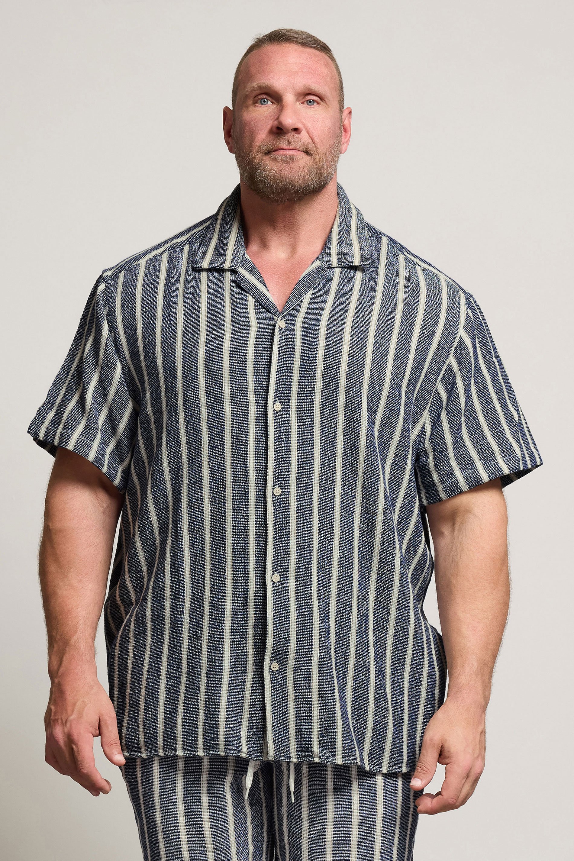 JACK & JONES Big & Tall Blue Stripe Print Resort Shirt | BadRhino 1