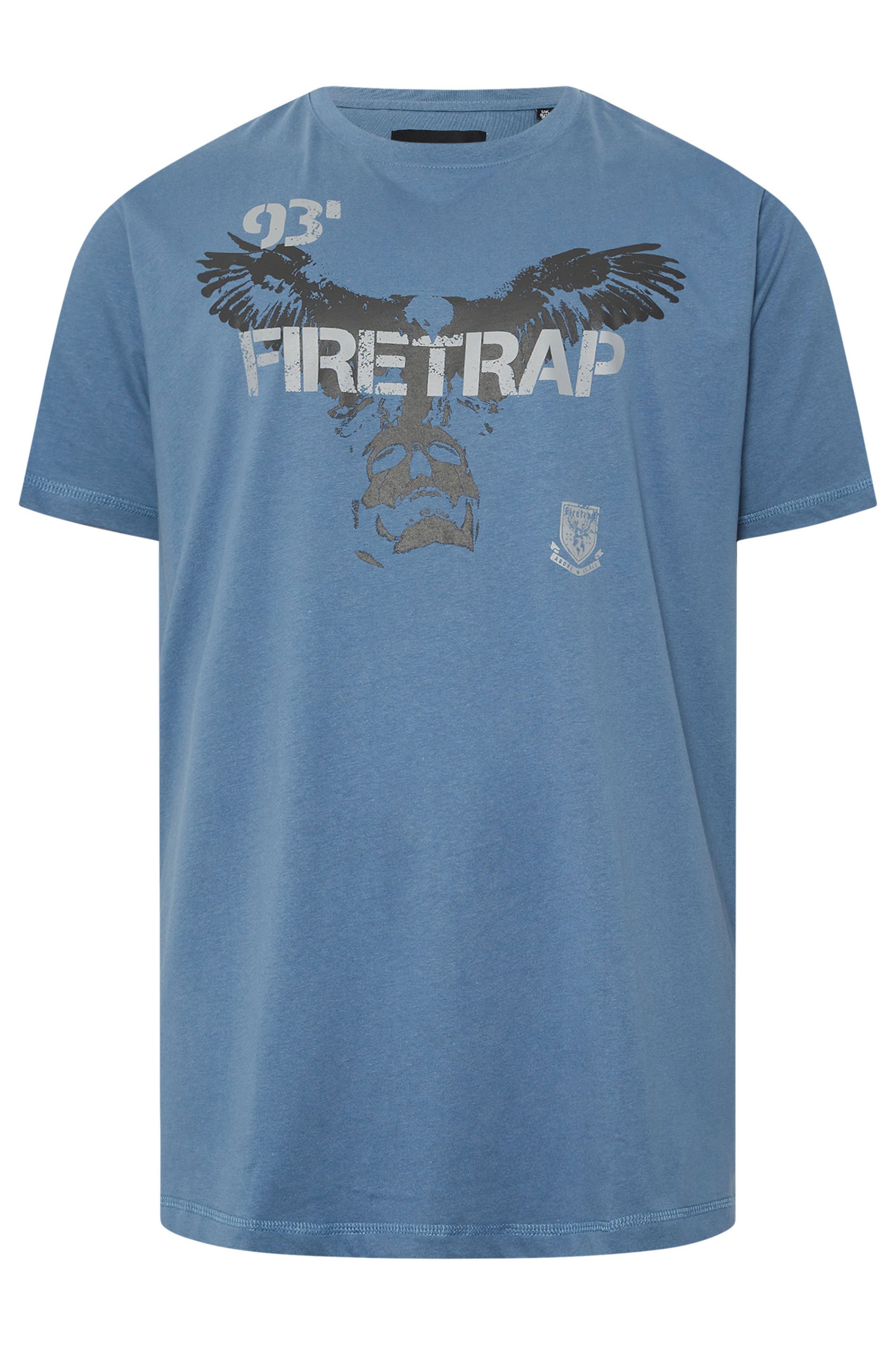 FIRETRAP Big & Tall Blue Hawke Print T-Shirt | BadRhino 1