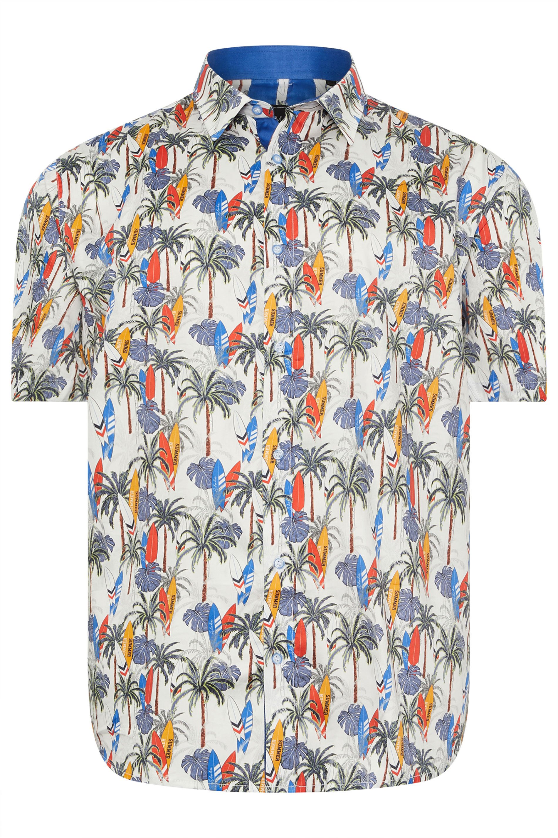 KAM Big & Tall White Palm Tree & Surf Print Shirt | BadRhino 4