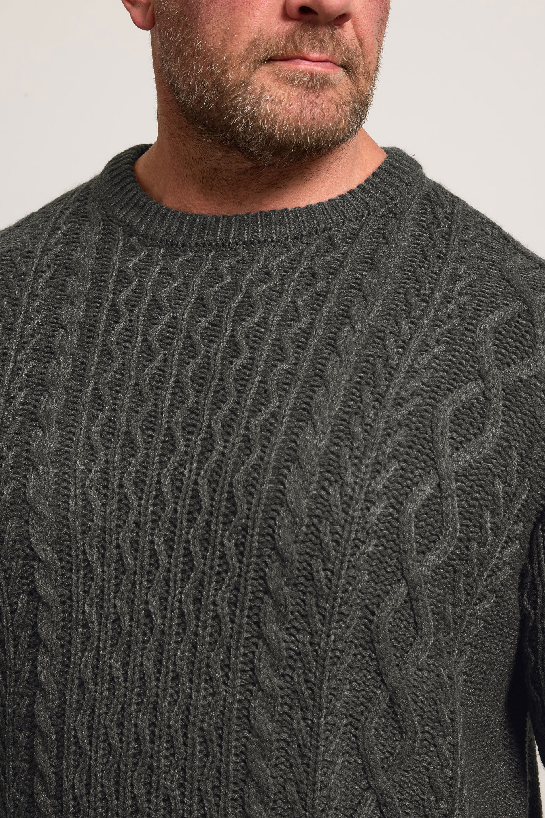 BadRhino Big & Tall Charcoal Grey Crew Neck Cable Knit Jumper | BadRhino 4