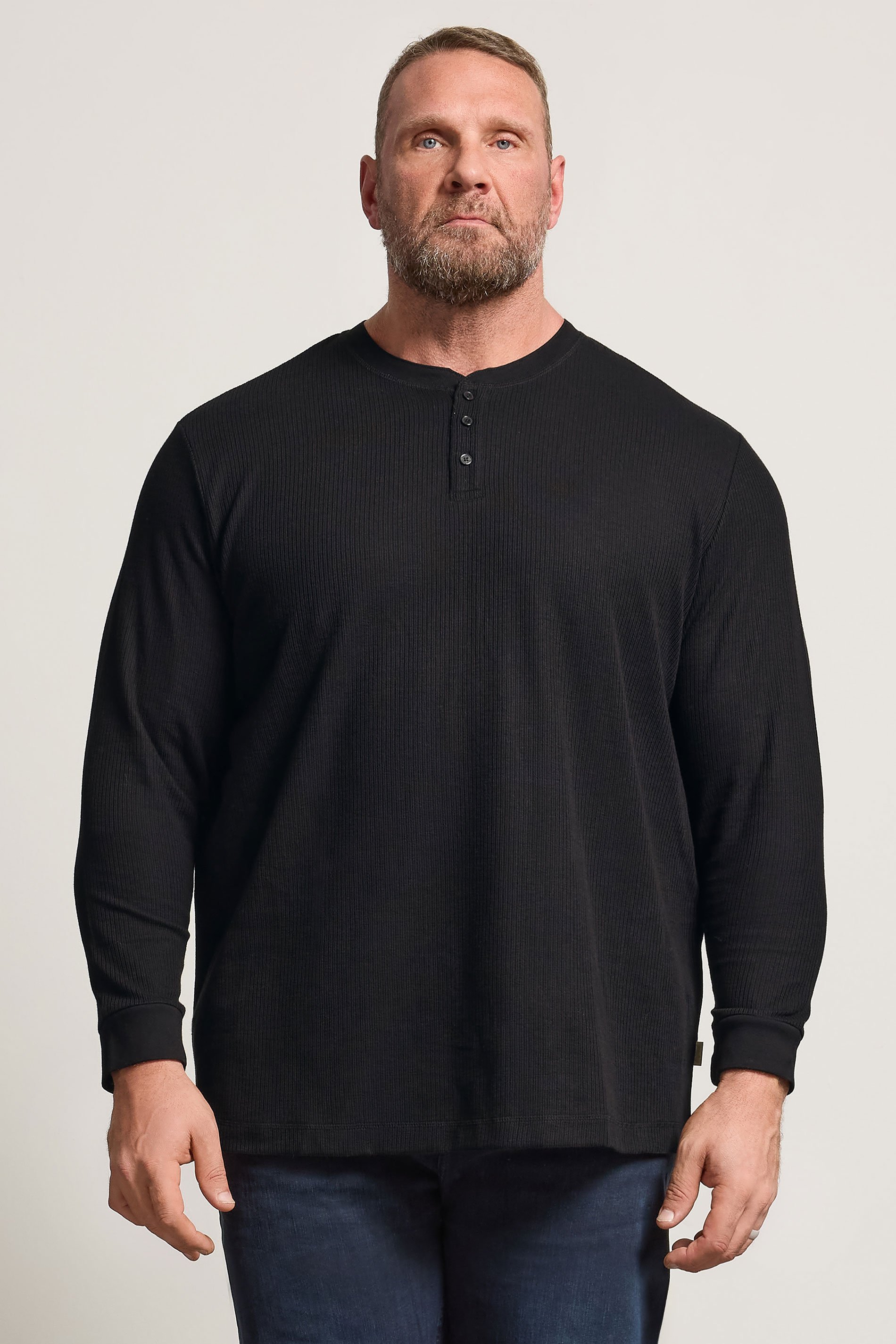 JACK & JONES Big & Tall Black Long Sleeve Henley T-Shirt | BadRhino 1