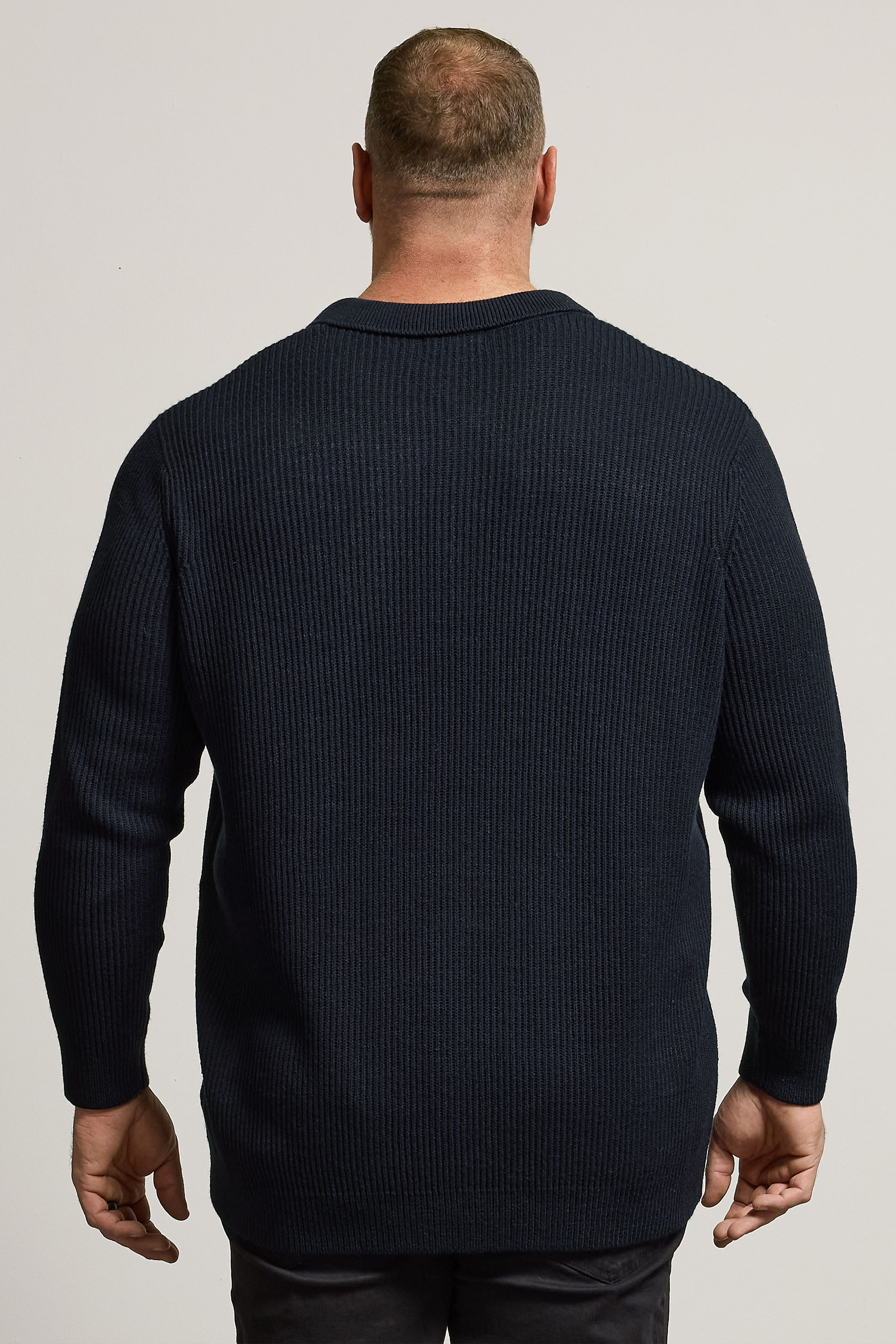 BadRhino Big & Tall Navy Blue Chunky Knit Collared Jumper | BadRhino 3