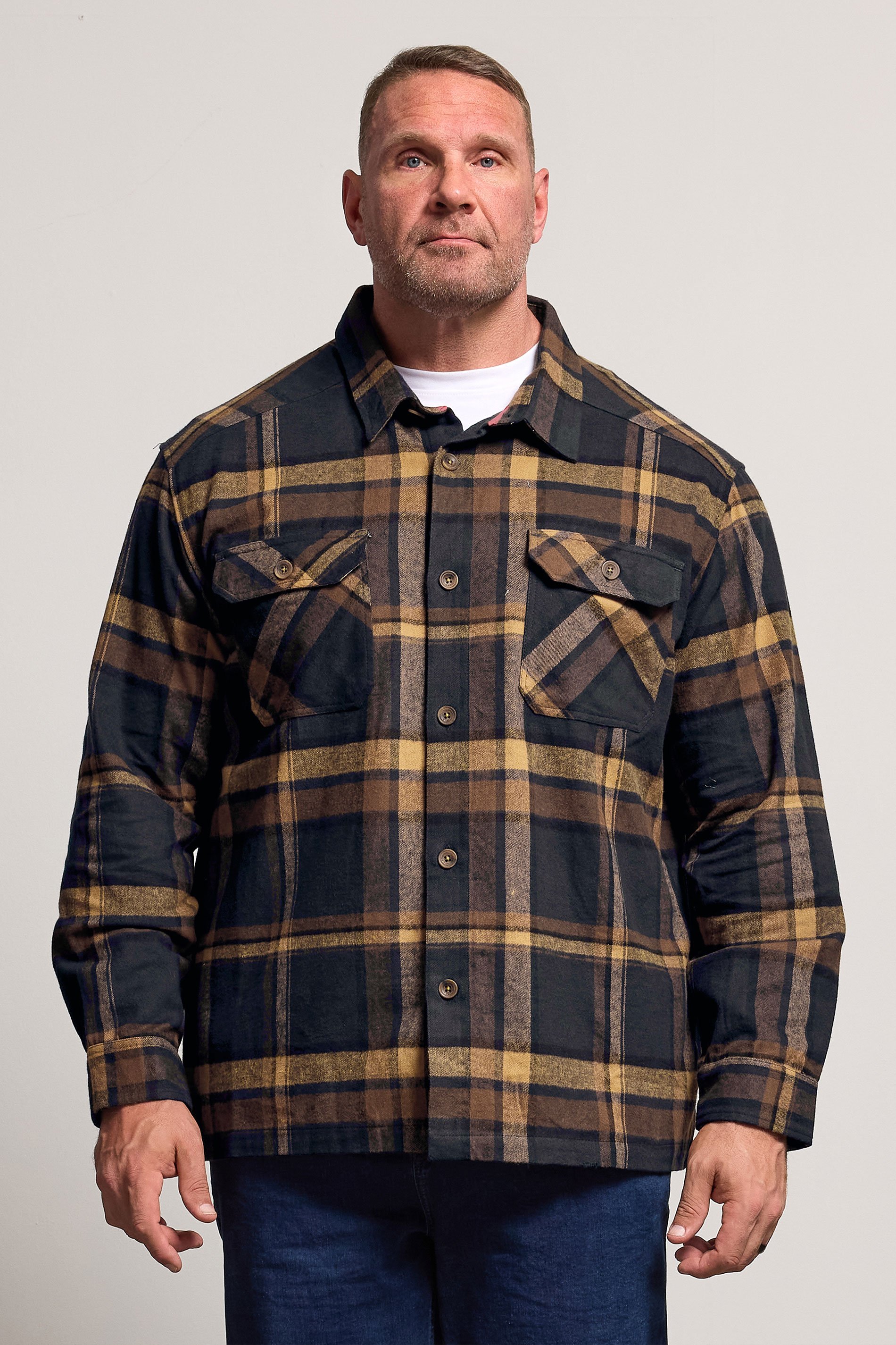 D555 Big & Tall Navy Blue Check Overshirt | BadRhino 1