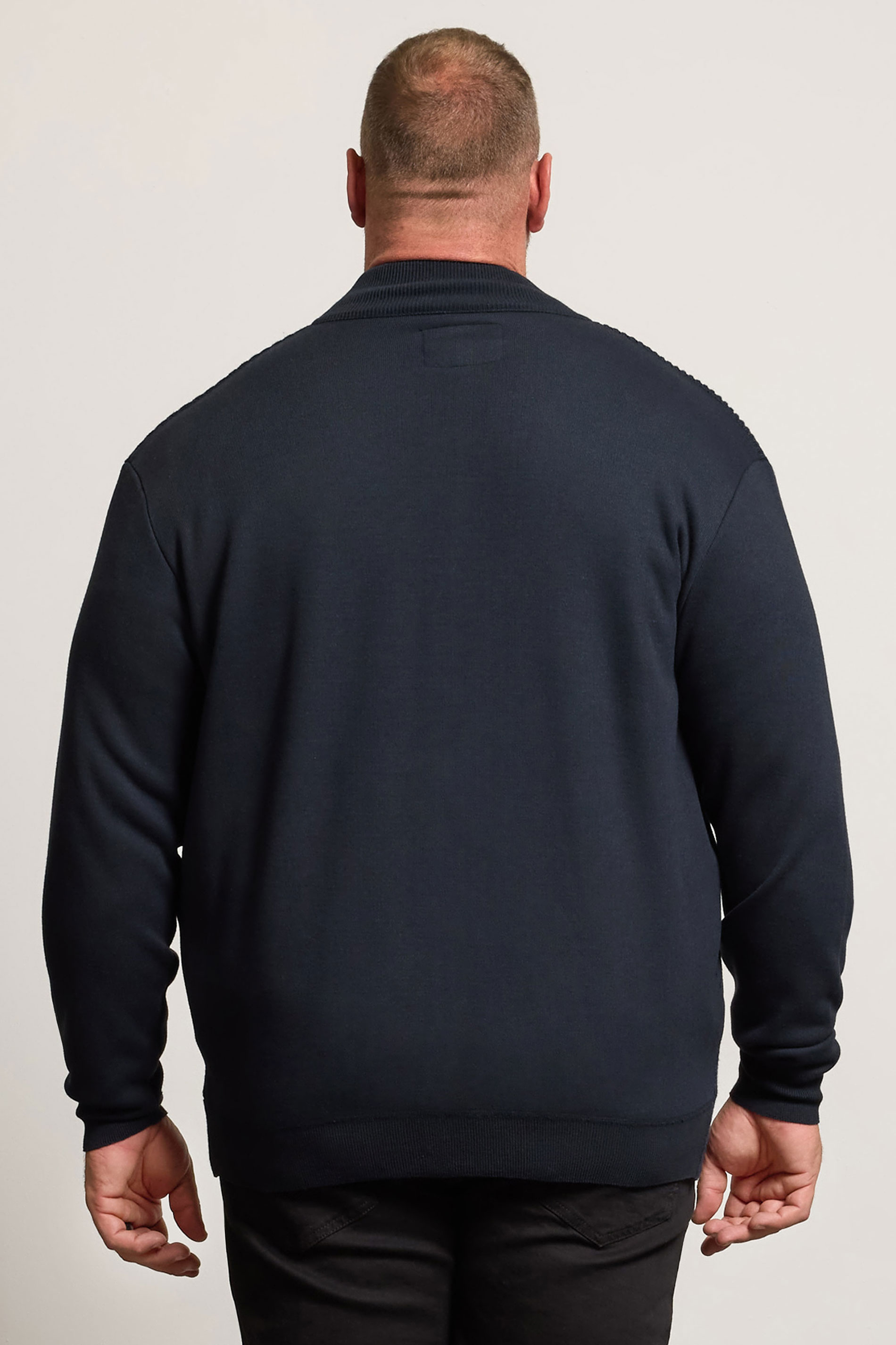 BadRhino Big & Tall Navy Blue Fleece Lined Ribbed Zip Through Ribbed Jumper | BadRhino 3